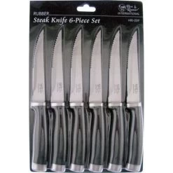 Hen & Rooster I039 Hen & Rooster International 6 Pc Steak Knife Set With Black Contoured Rubberized Handle
