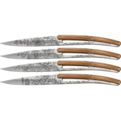 Deejo 4AB010 Steak Knives Mirror Blossom With Olive Wood Handle
