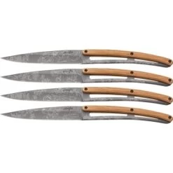 Deejo 4FB011 Steak Knives Titanium Toile De Jouy With Olive Wood Handle